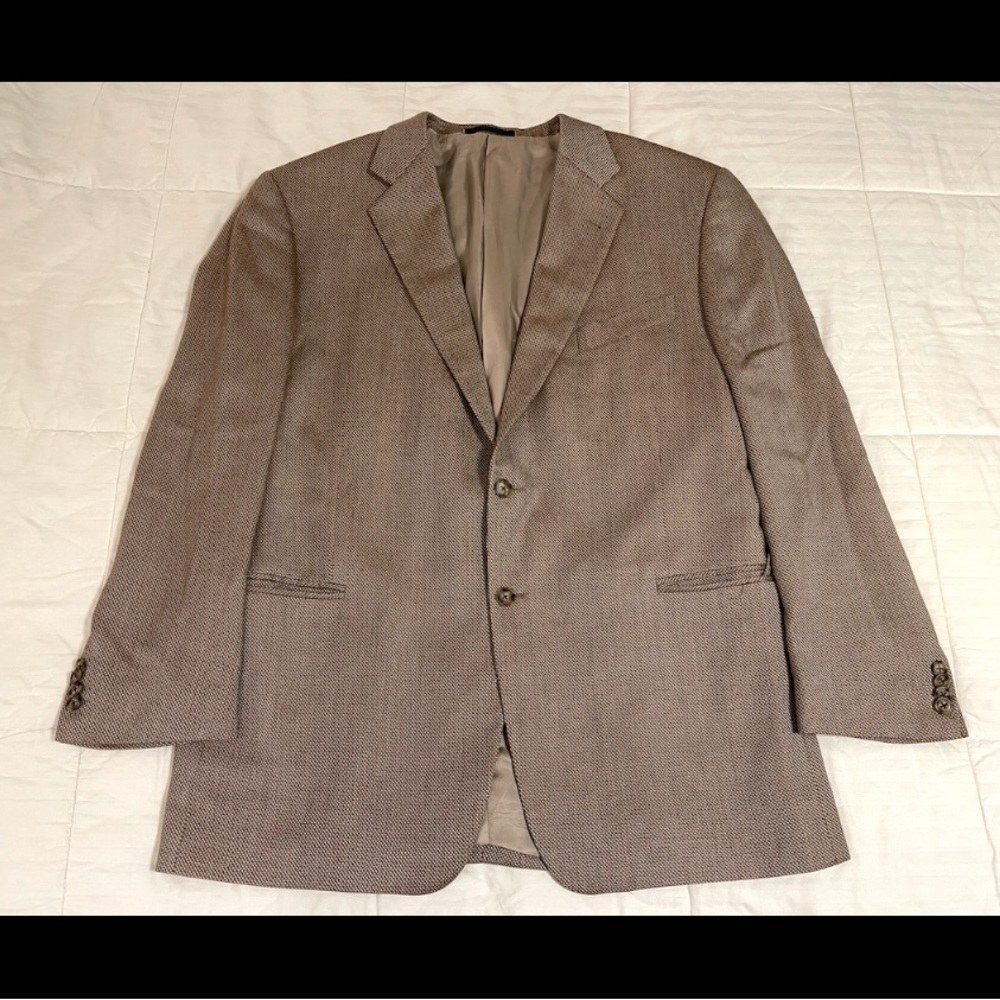Vintage Joseph Abboud Blazer 46R Silk Wool Brown Houndstooth USA Union Jacket